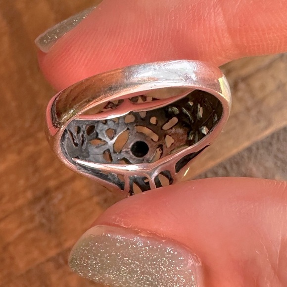 Vintage Sterling Silver Black Onyx Inlay & Marcasite Filigree Ring Sz 7 925 - Picture 9 of 12